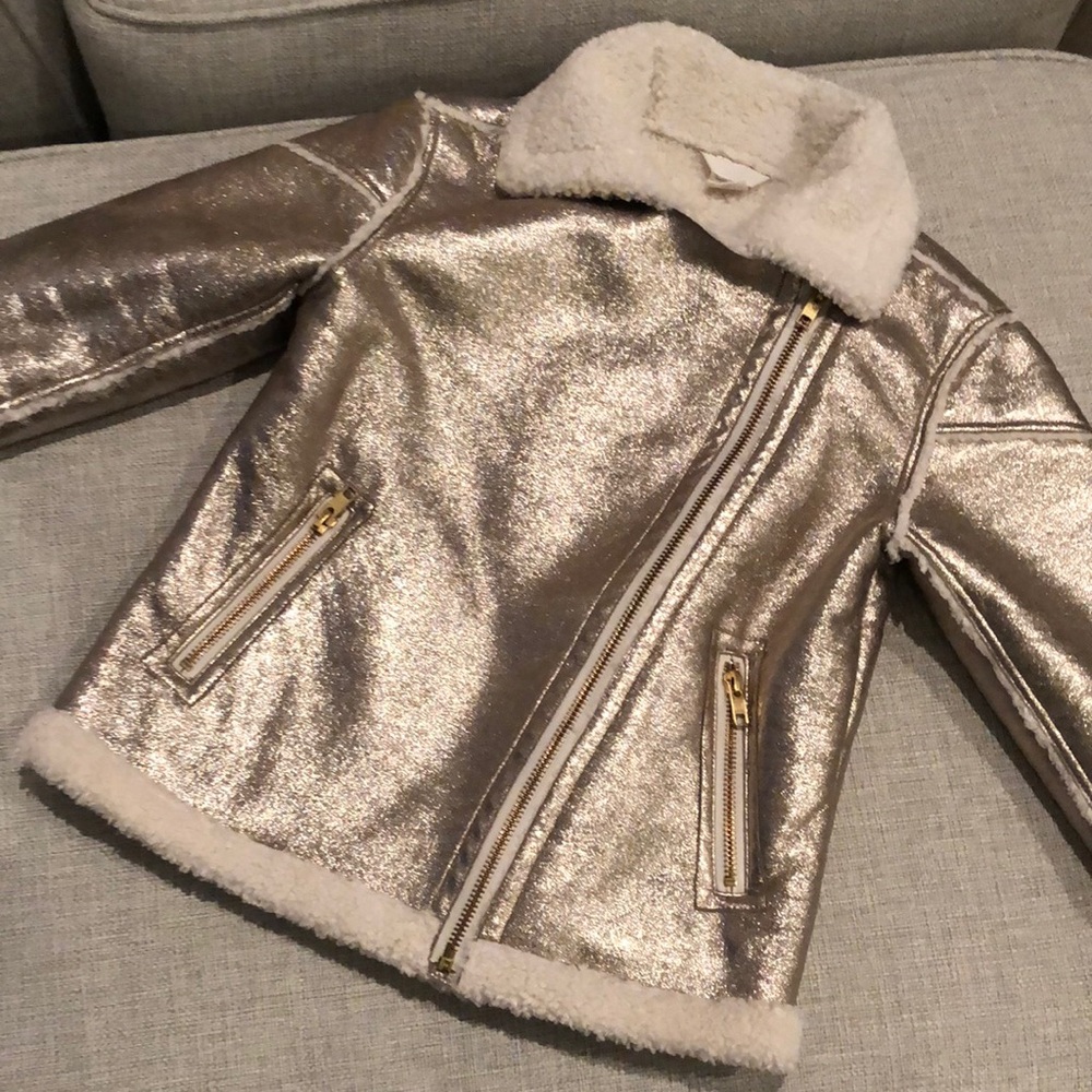 Girls gold faux shearling coat